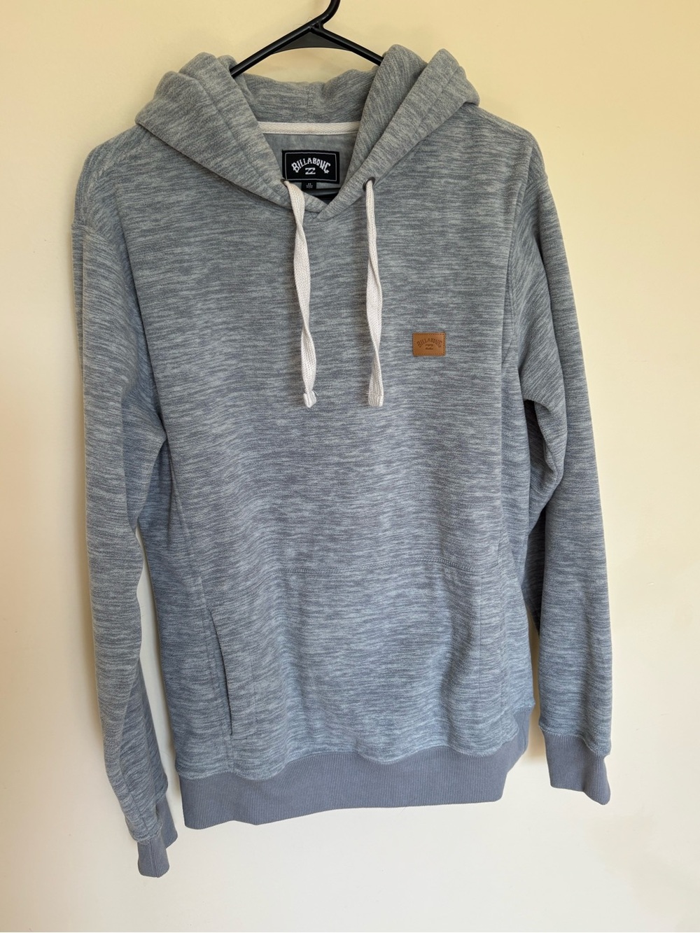 Billabong Heather Gray Pullover Hoodie with White Drawstrings
